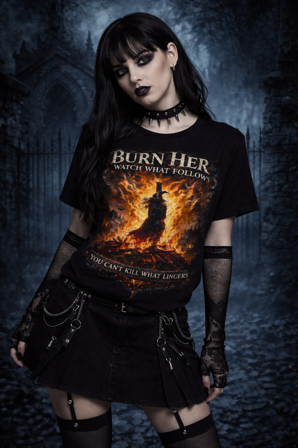Burn Her… Watch What Follows Tee – Dark Matter Witch Horror Shirt | Occult Gothic Apparel
