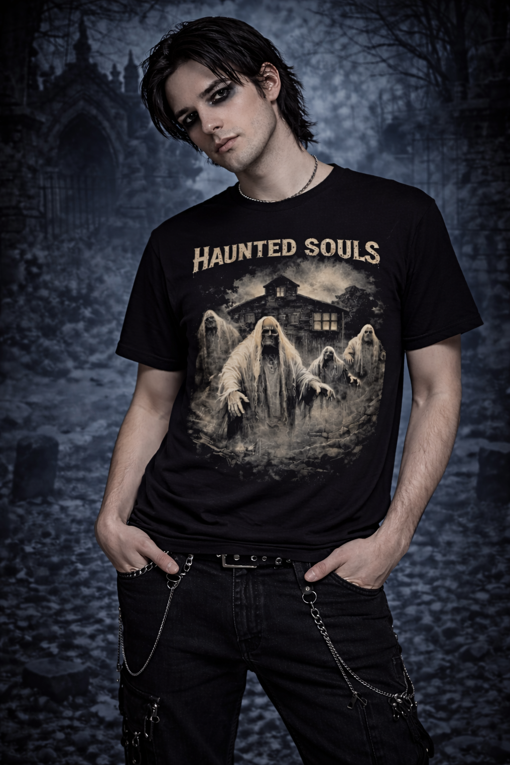 Haunted Souls Tee – Dark Matter Vintage Ghost Horror Shirt | Gothic Paranormal Apparel