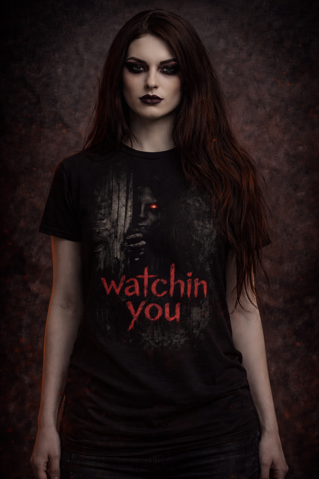 Dark Matter “Watchin You” Horror Tee – Red Eyes Shadow Figure Graphic T-Shirt