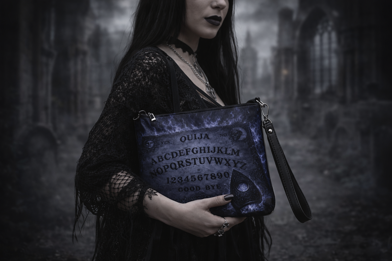 Dark Matter Ouija Crossbody Purse – Gothic Occult Wristlet Bag (Move to Good-Bye Edition)