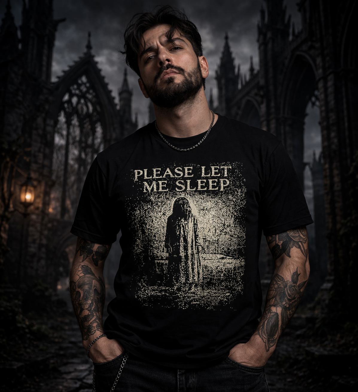 Please Let Me Sleep Restless Spirit Tee – Dark Matter Horror Shirt