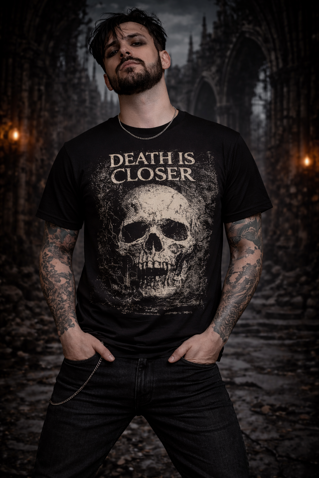 Death Is Closer Fractured Skull Tee – Dark Matter Horror Graphic Shirt