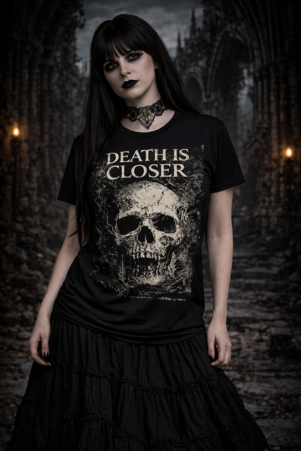 Death Is Closer Fractured Skull Tee – Dark Matter Horror Graphic Shirt
