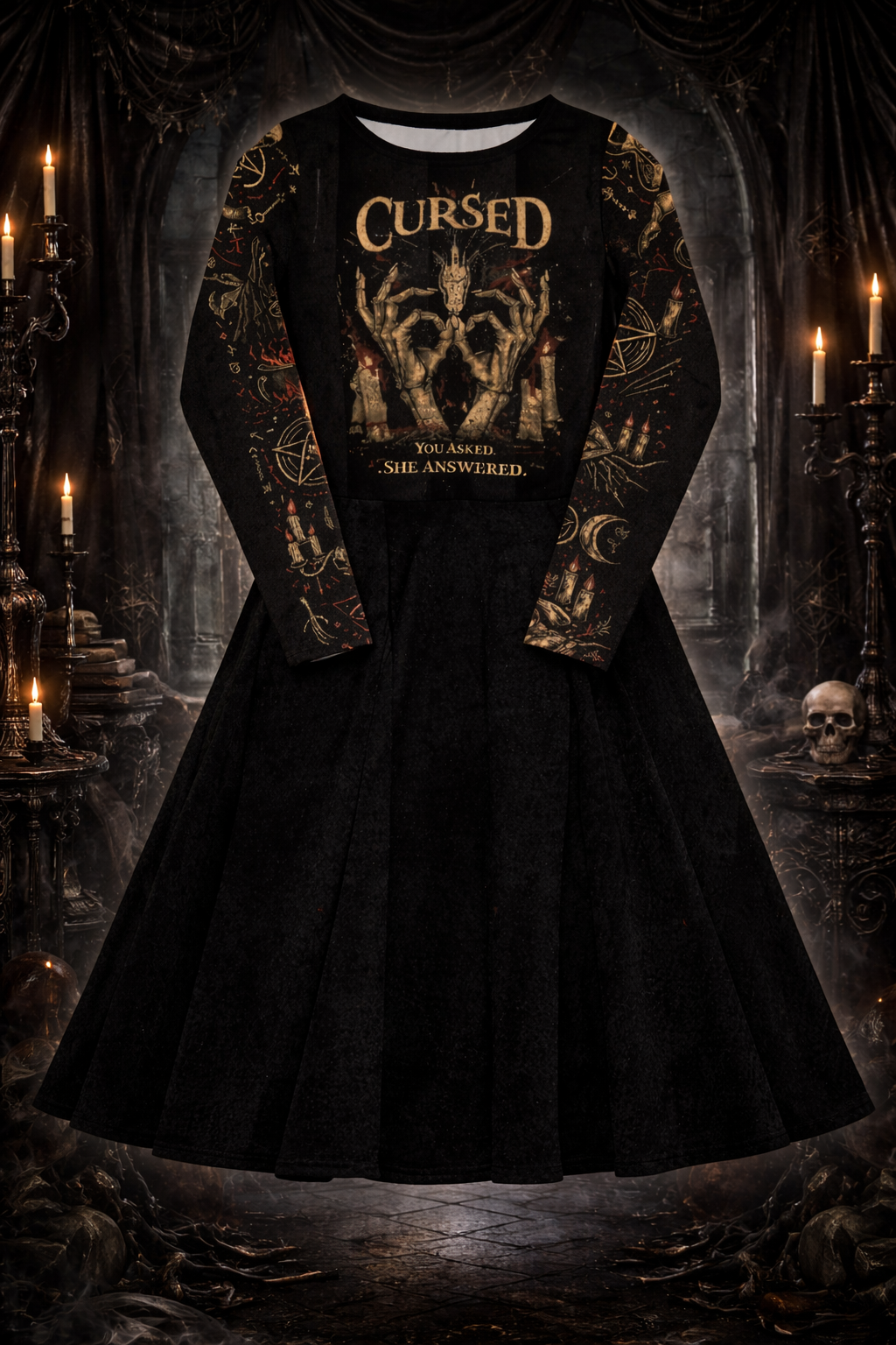 Cursed Ritual Dress – Gothic Witch Dress | Long Sleeve Occult Dress – Dark Matter