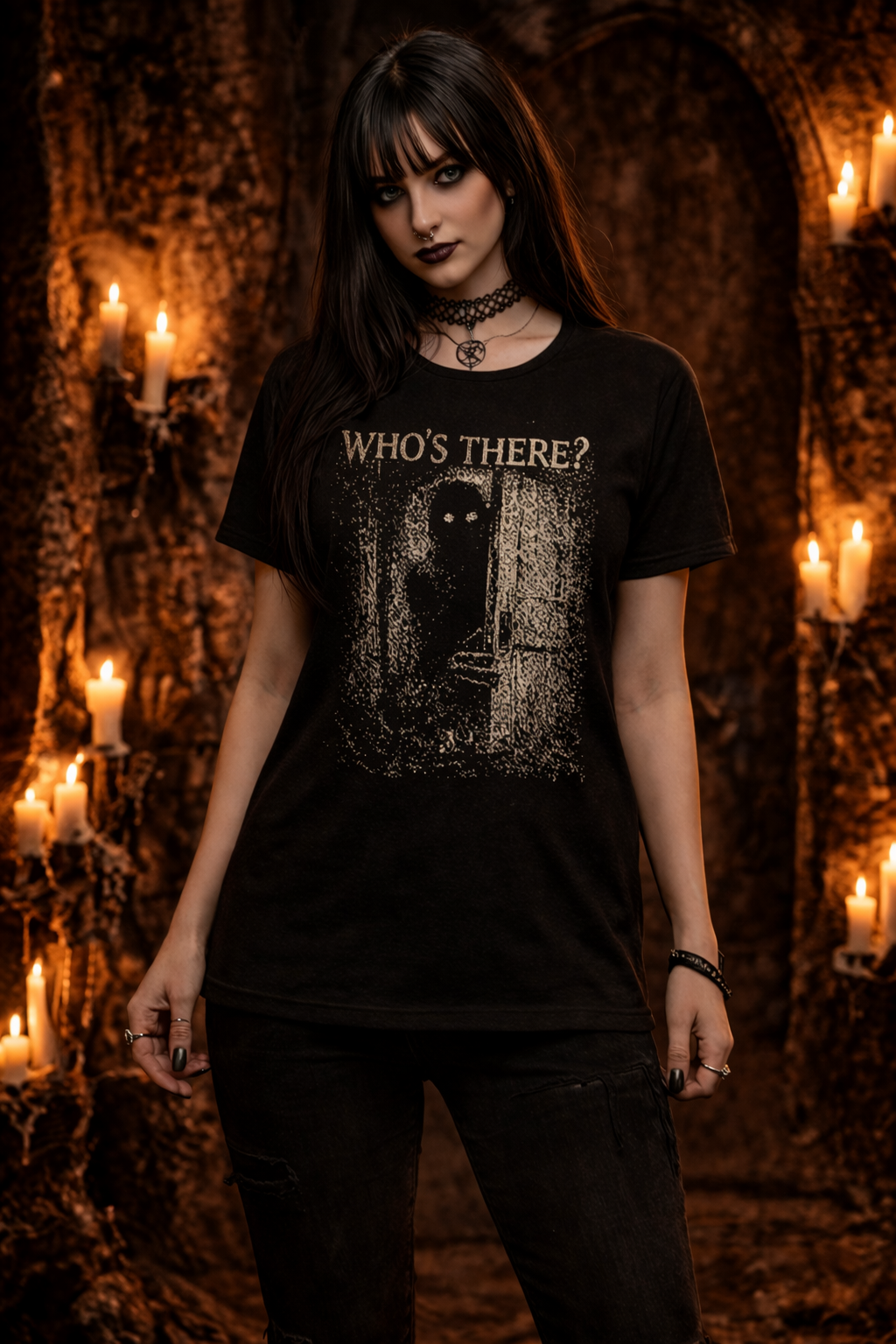 WHO’S THERE? Fractured Presence Tee – Dark Matter Horror Graphic T-Shirt