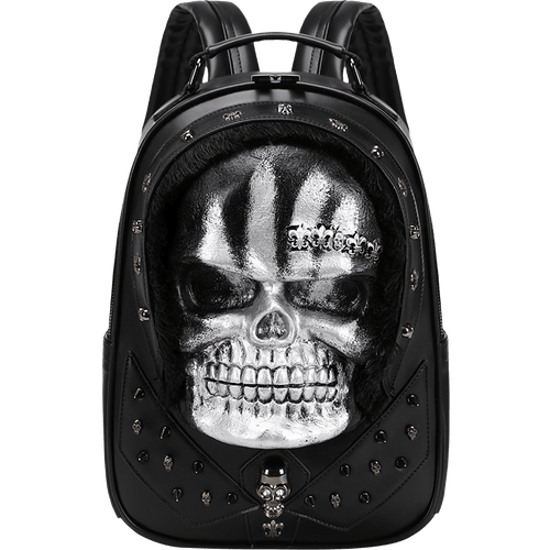 3D Skull Backpack,Skull  Studded, With Hair Backpack